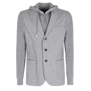 Eleventy Light Gray Hooded Blazer Panelled Jacket Shirt Coat Mens Large